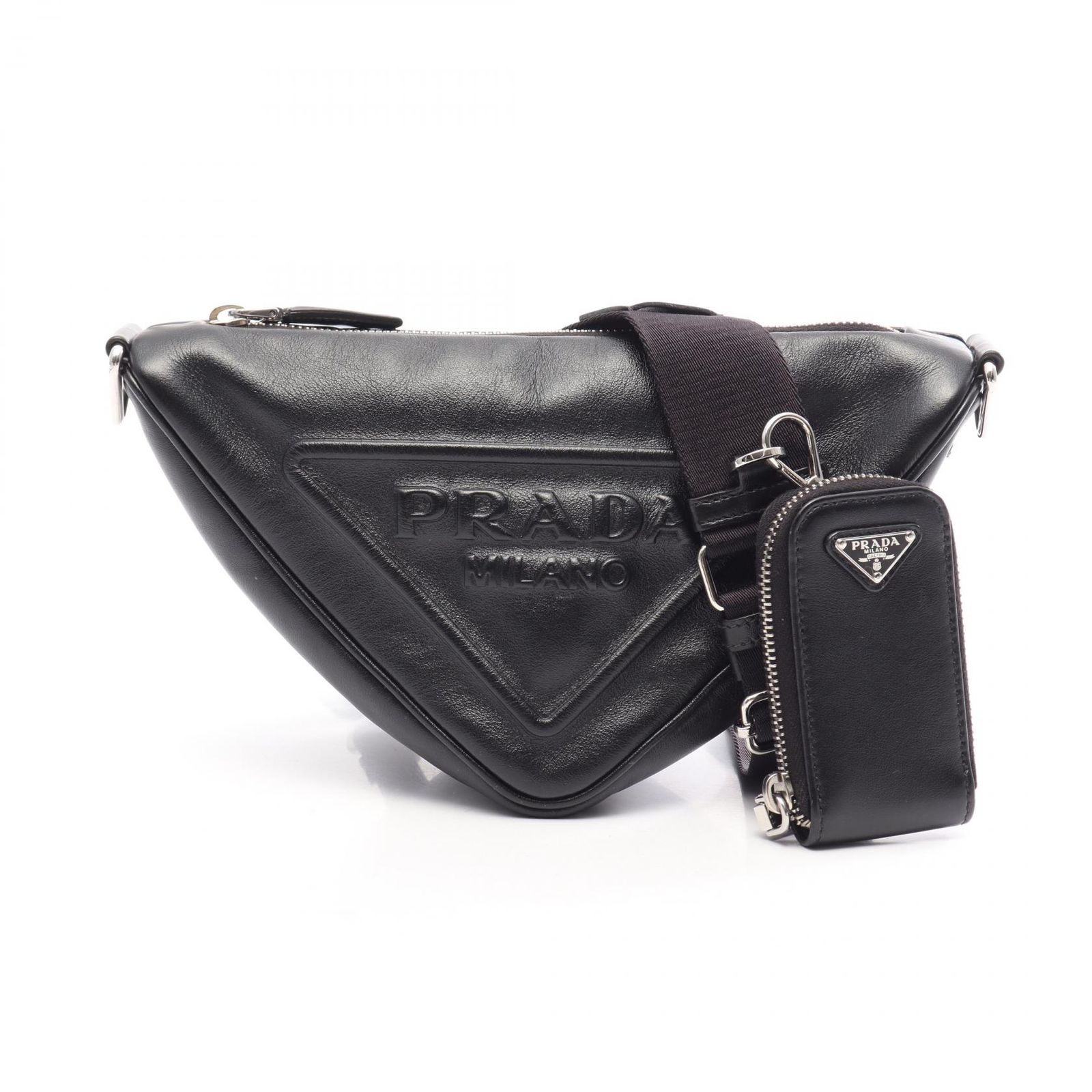 プラダ PRADA ショルダーバッグ トライアングル ブラック レザー トライアングル ショルダーバッグ レディース Used A