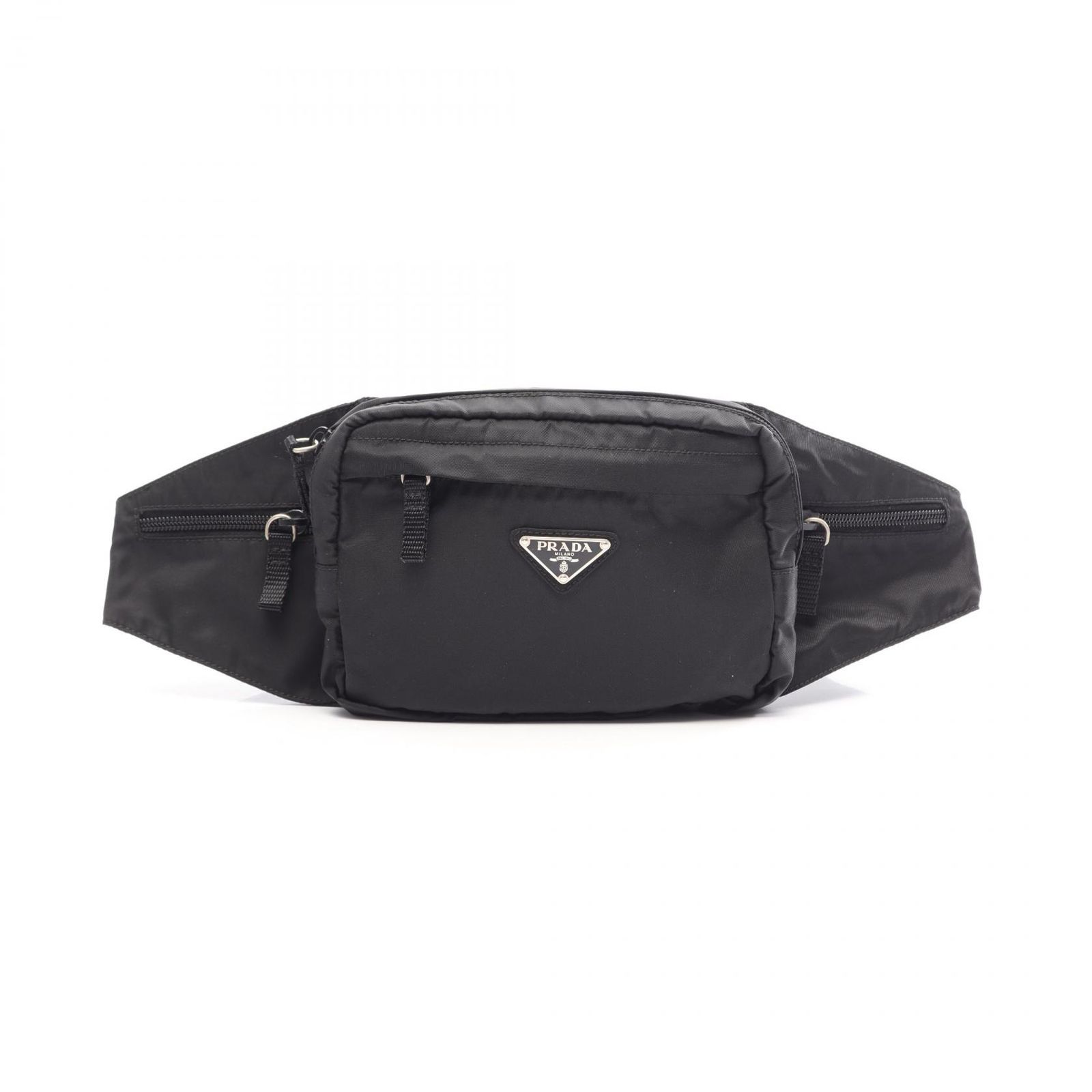 プラダ PRADA ウエストバッグ ボディバッグ TESSUTO MONTAGN ブラック ナイロン トライアングルロゴ ウエストバッグ レディース Used B