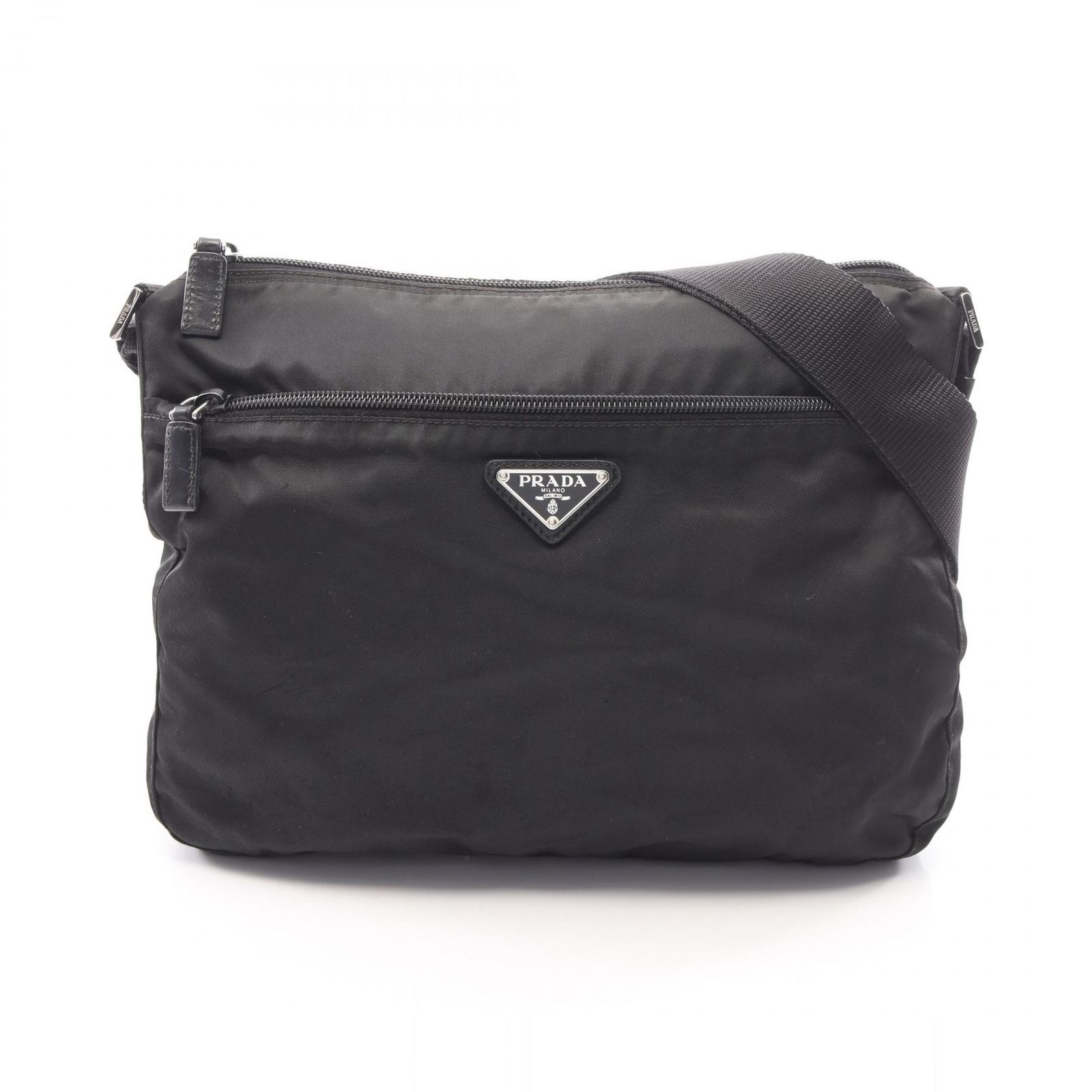 プラダ PRADA ショルダーバッグ トライアングルロゴ ブラック ナイロン レザー トライアングルロゴ ショルダーバッグ レディース Used B 41,470円