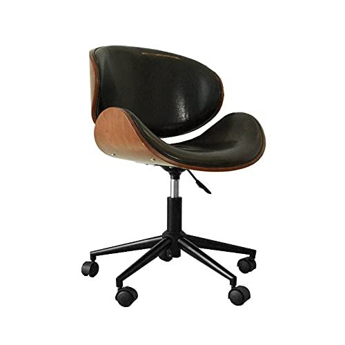リコメン堂 Eames デスクチェア おしゃれ 天然木 高さ調節可 キャスター付き PUレザー モダン イス 椅子 無段階 回転式 デザイナーズ リプロダクト (ブラック)ma