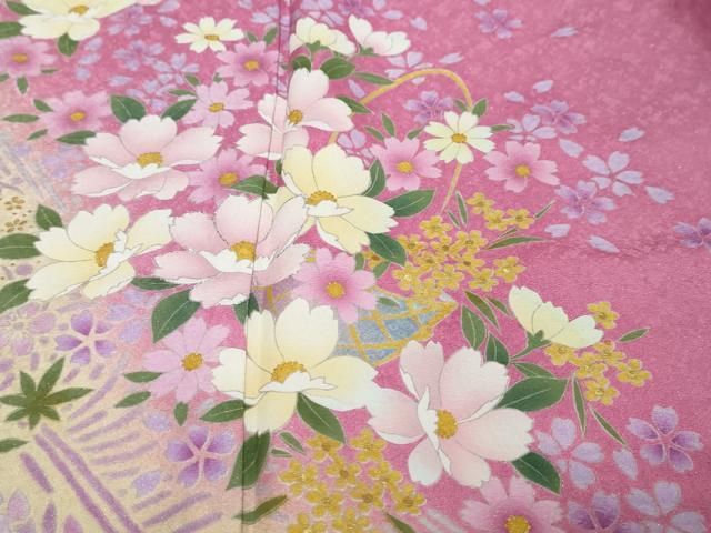 平和屋着物●豪華振袖　舞花文　暈し染め　金彩　銀通し地　正絹　逸品　DABI9448ud
