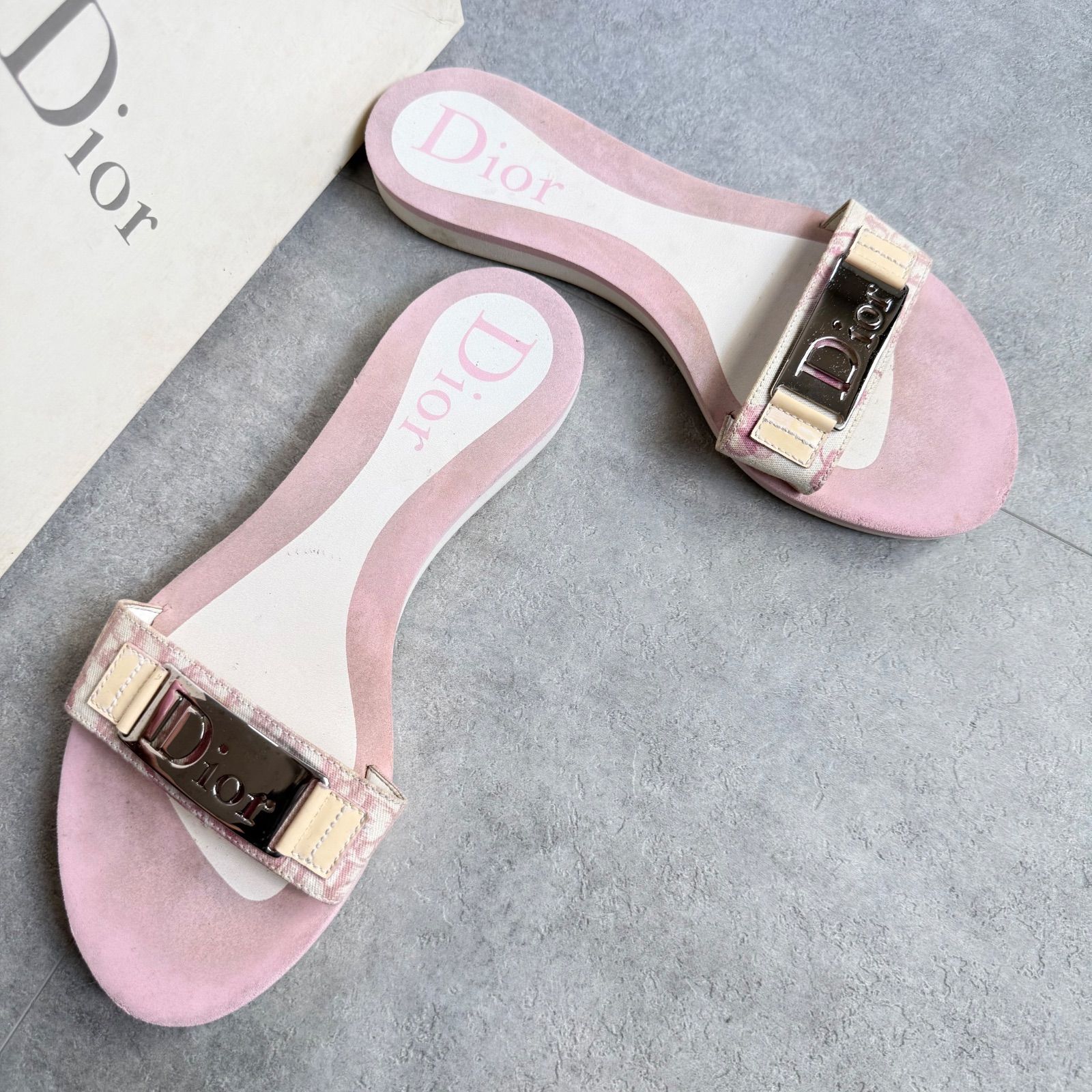 Christian Dior クリスチャンディオール トロッター ロゴプレート ピンク スライドサンダル 36 1/2 レディースシューズ 23.5cm 22,425円