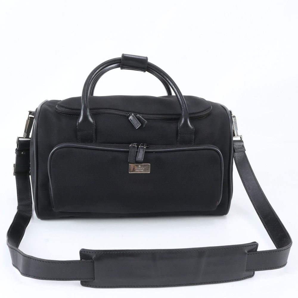極美品 グッチ 013 0089 レザー ナイロン ミニ ボストン 2WAY ショルダーバッグ 斜め掛け ハンド 黒 レディース WWM EM1-9【中古】