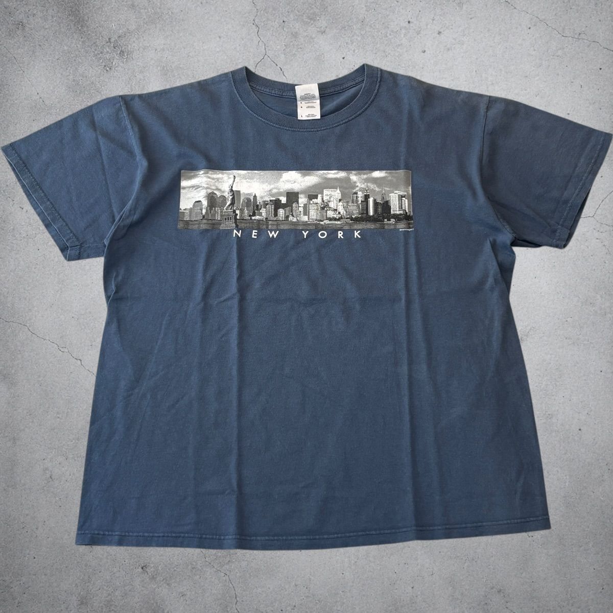 00s NEW YORK S/S TEE ニューヨーク 半袖Tシャツ L light Blue 水色 FRUIT OF THE LOOM フルーツオブザルーム 古着