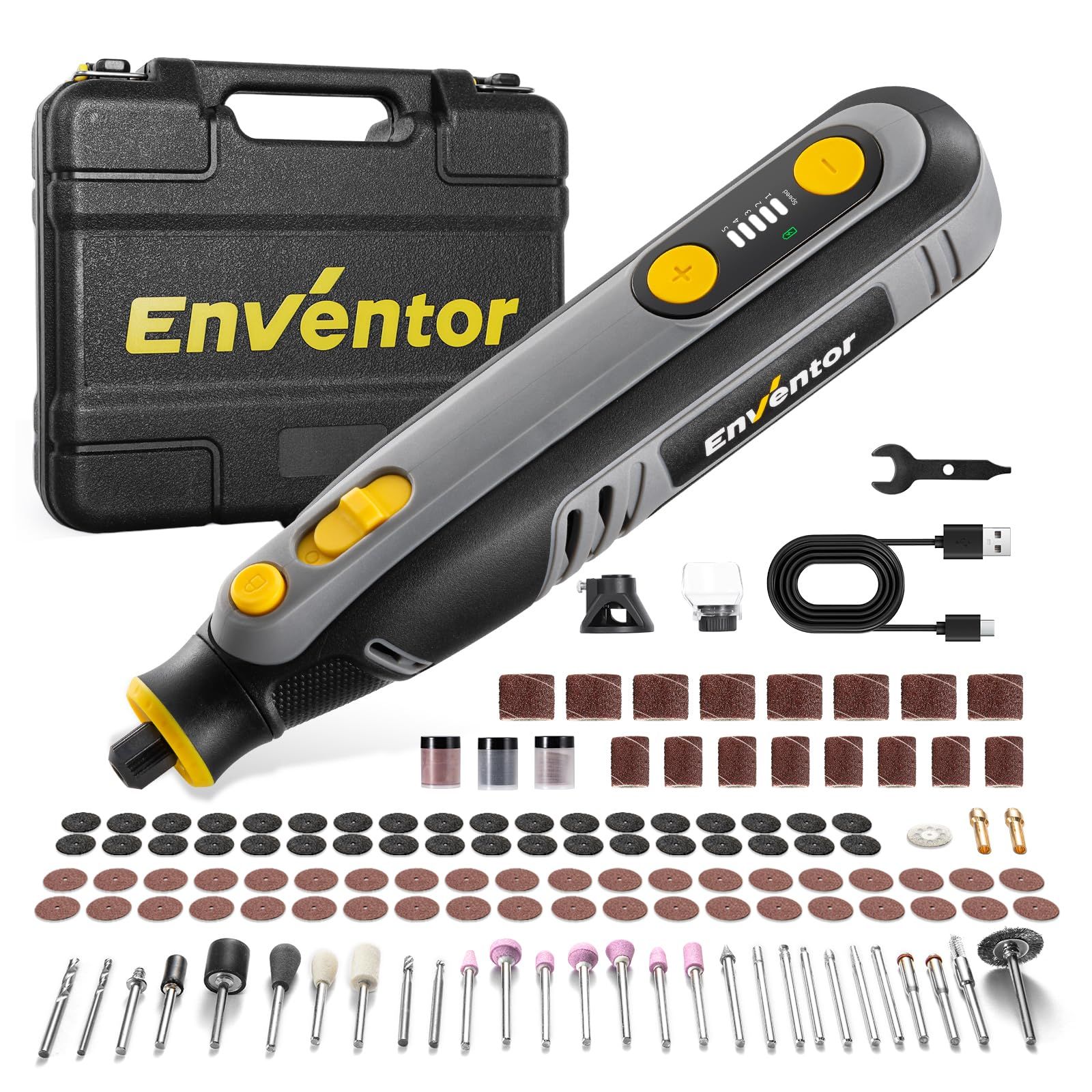 ★新品★Enventor 8V ペン型ミニルーター ワイヤレス ミニルーター リューター DIY工具セット 5段変速 小型 軽量 5000&30000RPM 過負荷保護 DIY 切断 電動 高速回転 彫刻ペン 彫刻 フライス 研削 研磨 除去 8d4ee662