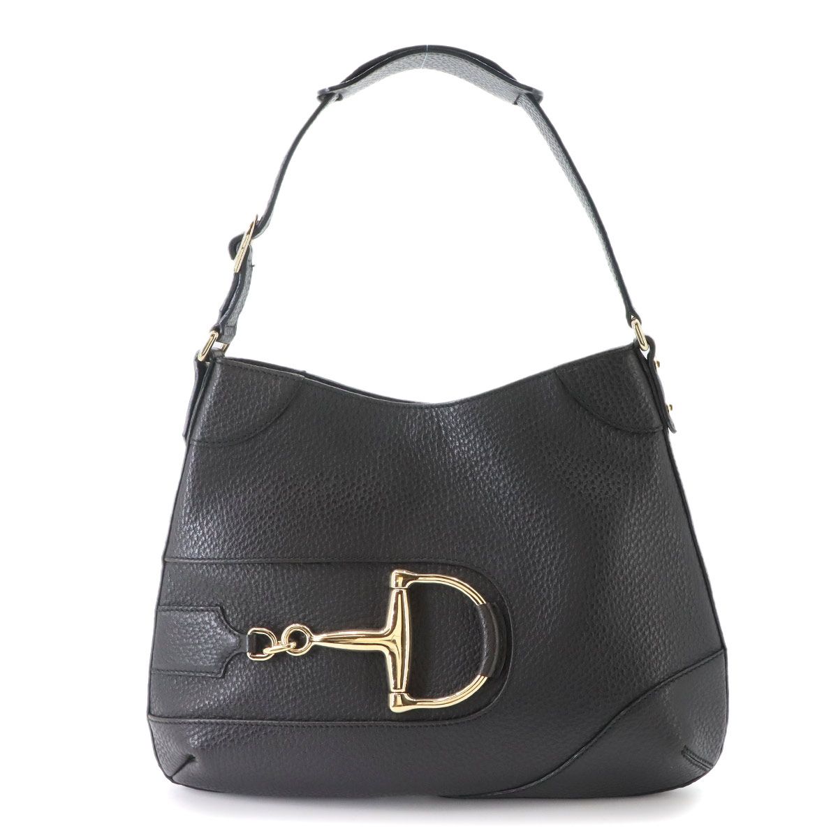 新品同様 グッチ GUCCI ホースビット ショルダー バッグ レザー ブラック 137388 ゴールド 金具 Horsebit Bag 90329405