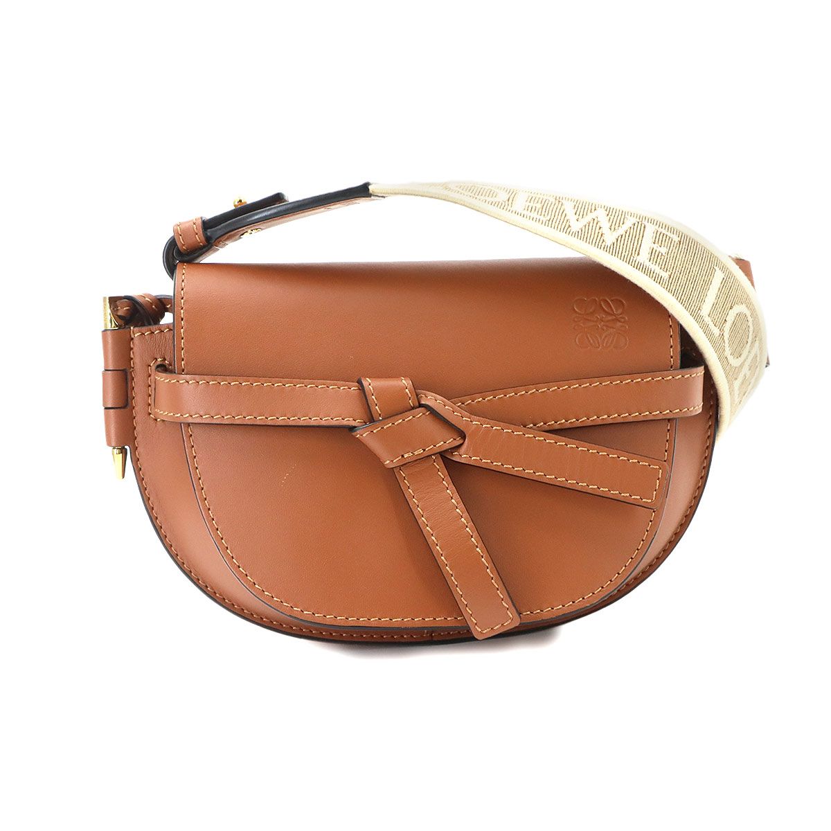 新品同様 ロエベ LOEWE ゲートデュアル ミニ ショルダー バッグ レザー ブラウン ゴールド 金具 Mini Gate Dual bag 90334429