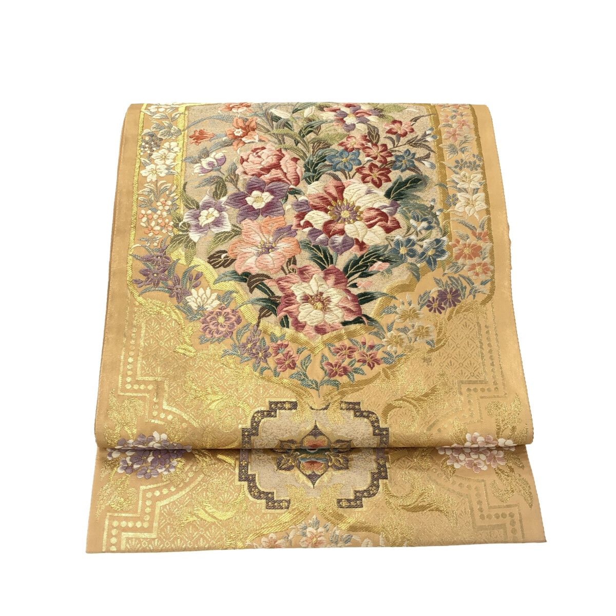 袋帯/美品/西陣/キャメル×金/パールトーン加工/13207