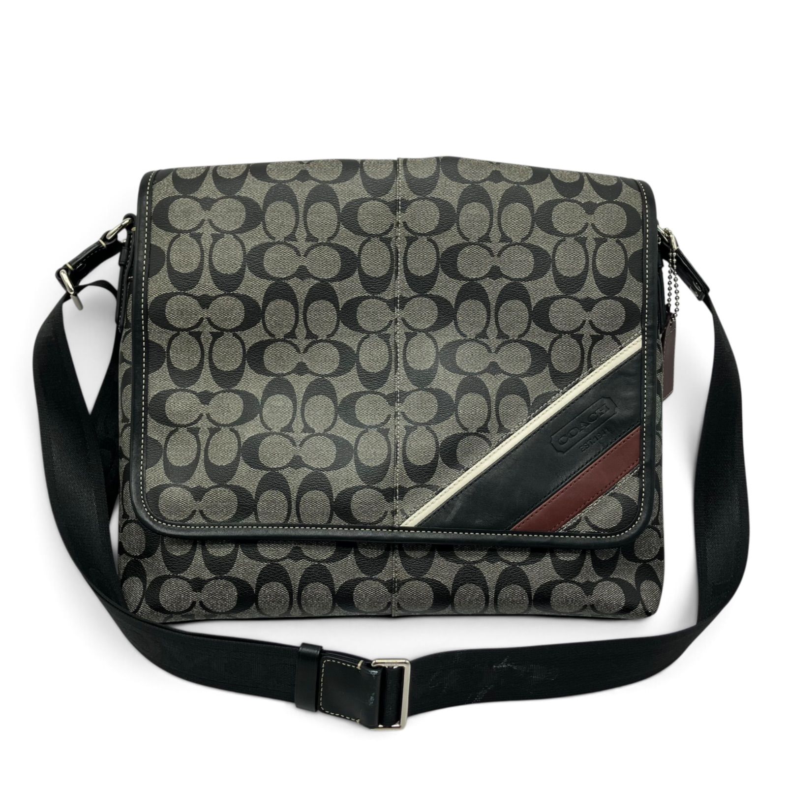 【mh/8.3/12】COACH コーチ ヘリテージ シグネチャー メッセンジャーバッグ 70339 ショルダーバッグ グレーxブラック 黒 A4収納可能 メンズ
