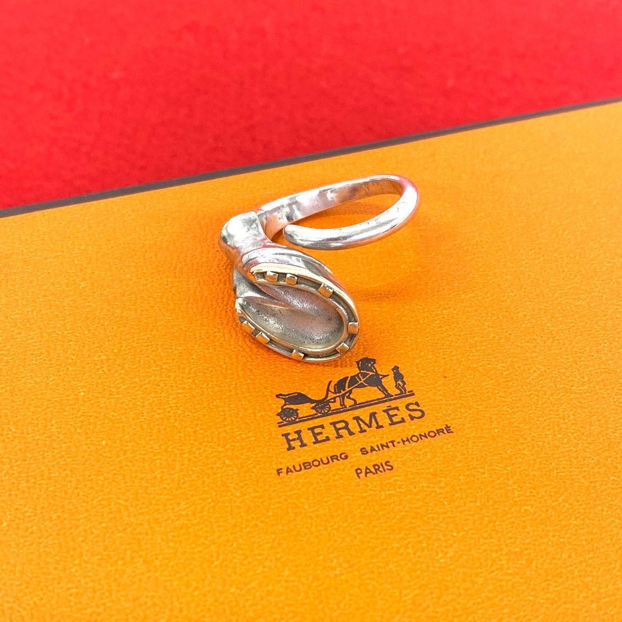 極 美品 HERMES エルメス ヴィンテージ ホースシュー リング シルバー925 K18イエローゴールド 指輪 14号 シルバー ゴールド 93194