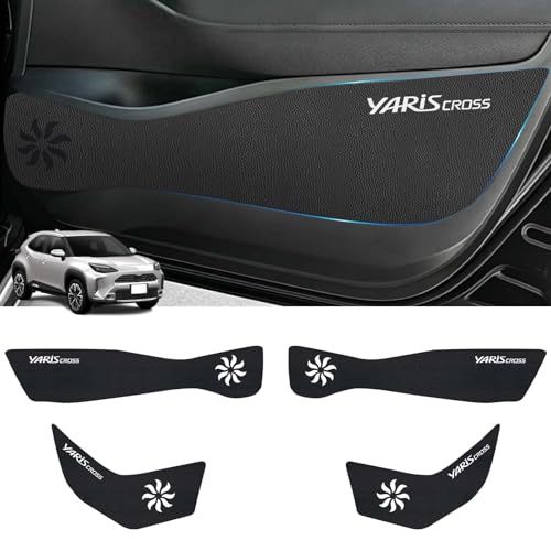 N◆ヤリスクロス 10 系 ドアキックガード ブラック ロゴあり 4点セット | YARIS CROSSロゴ入り,専用設計, 簡単貼り付け, キズ・汚れ防止, レザー素材, プロテクションフィルム, ドアパネル保護, カスタムロゴ入り, ドレ 9c34f351