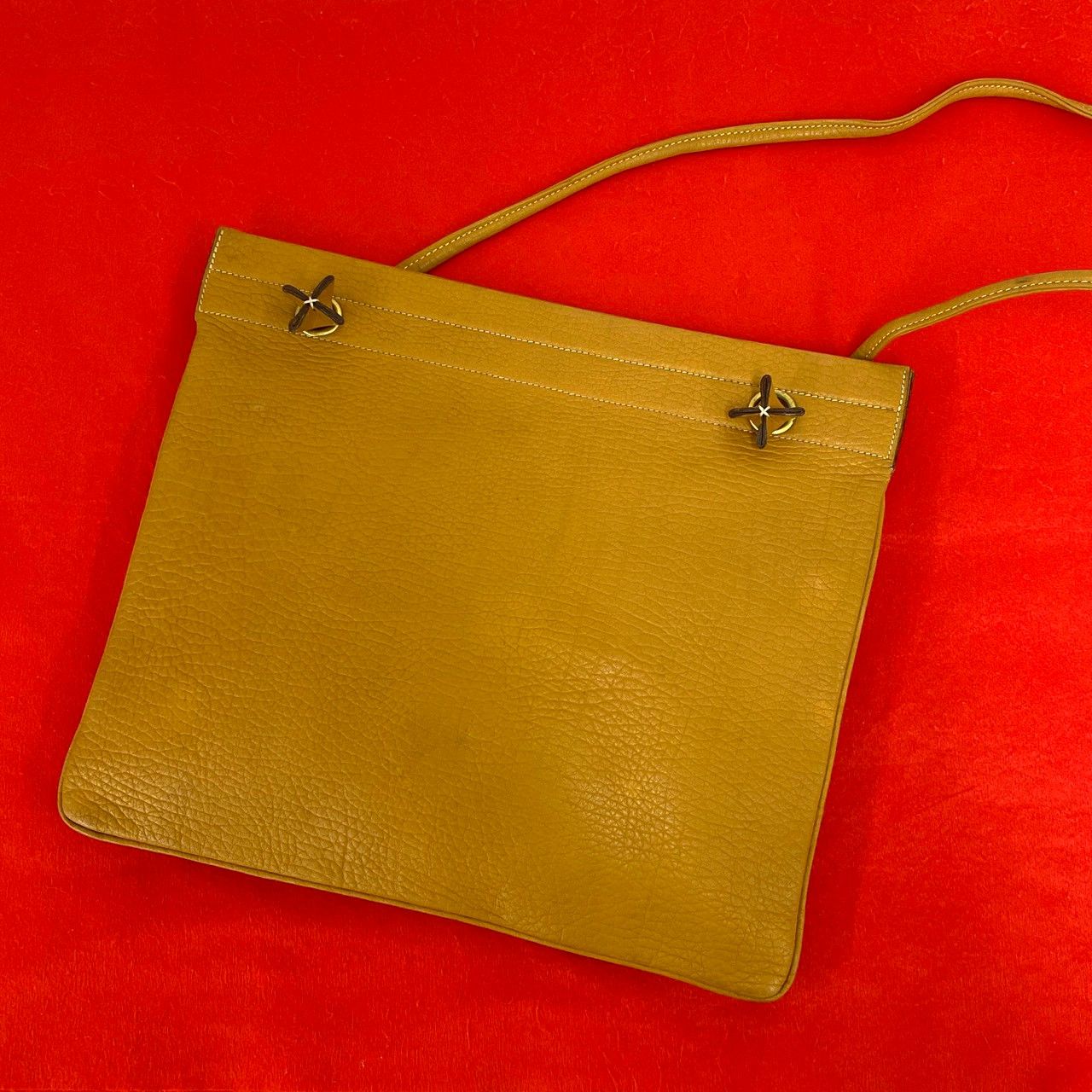 極 美品 希少品 〇O 刻印 HERMES エルメス ヴィンテージ アリーヌ フィヨルド レザー 本革 ショルダーバッグ トートバッグ ゴールド 48871