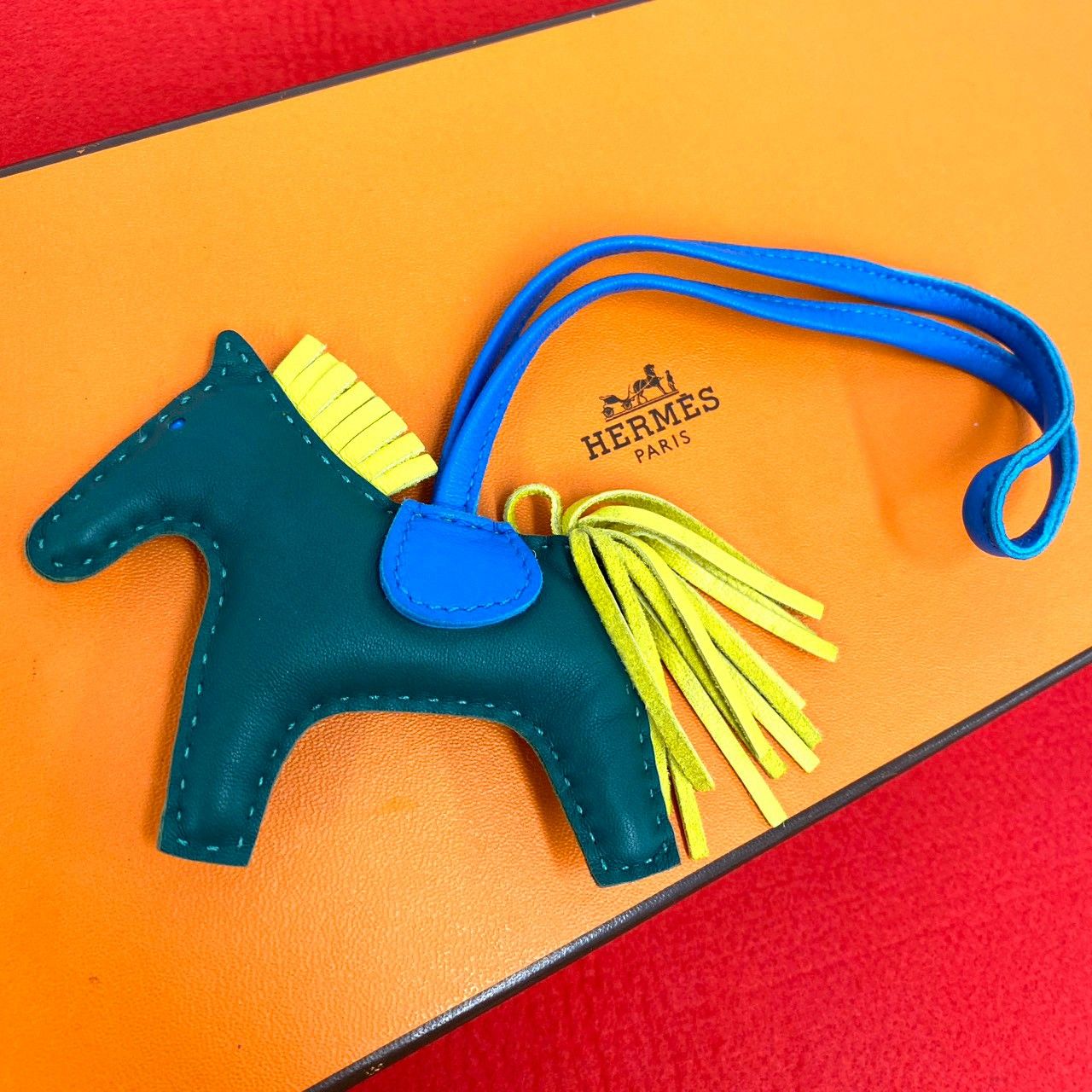 極 美品 HERMES エルメス ヴィンテージ ロデオ チャーム PM アニョーミロ レザー ファッション雑貨 アクセサリー マラカイト ライム 03074