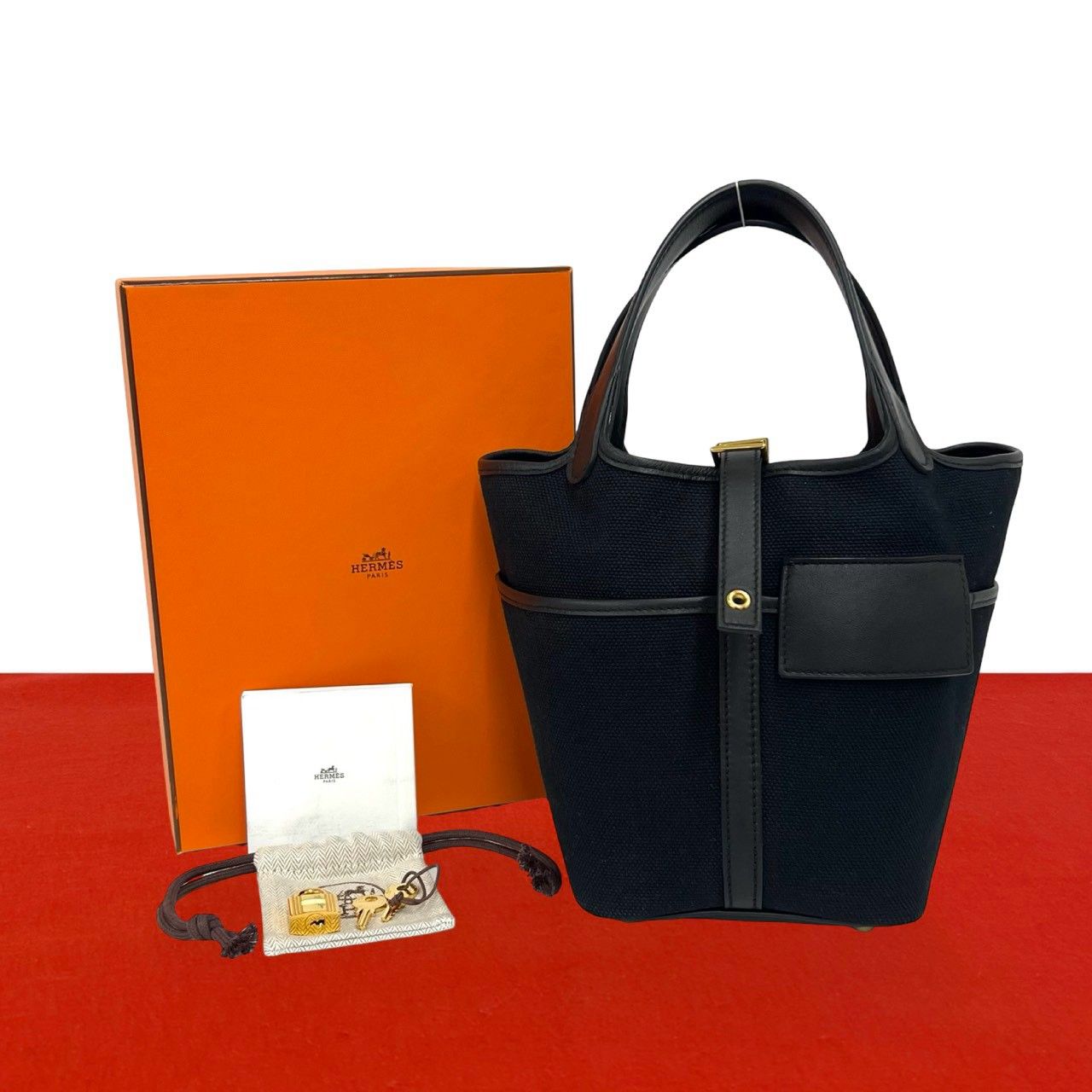 極 美品 HERMES エルメス U 刻印 ピコタンロック カーゴ PM トワルゴエラン キャンバス ヴォースイフト 本革 ハンドバッグ ブラック 39459 279,630円