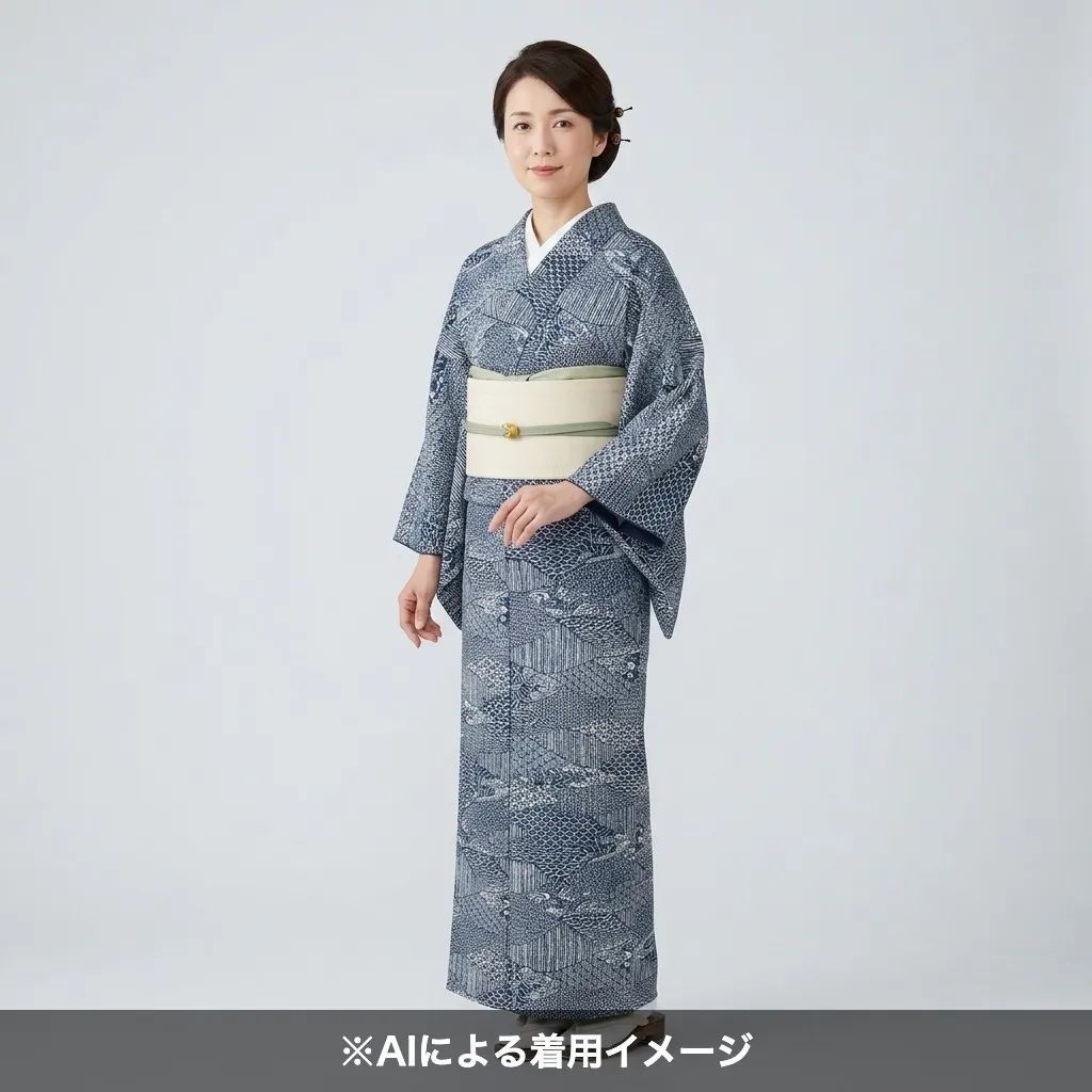 綿 絽（未使用品）初山一幸助作 長板正藍染め 残布有 無形文化財 浴衣