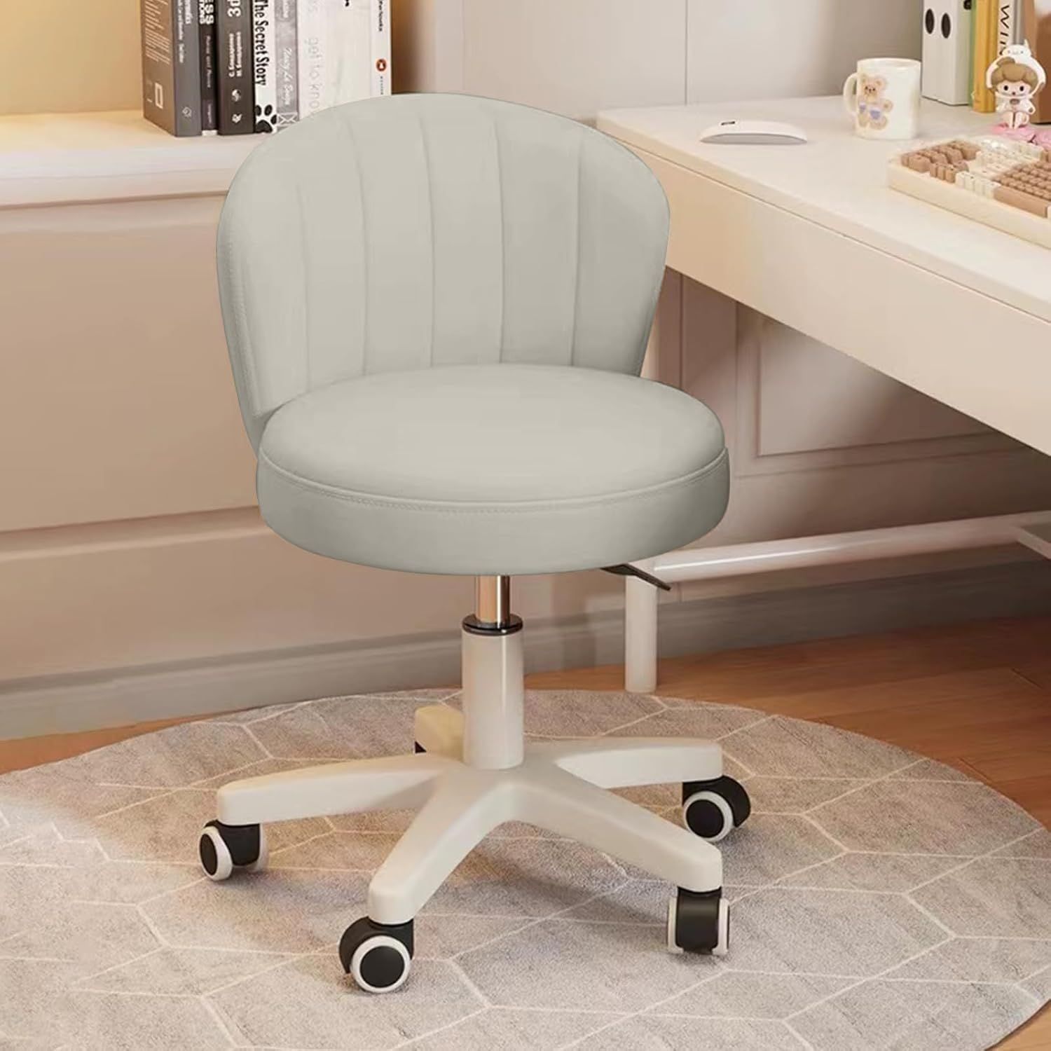 JPBSTO オフィスチェア デスクチェア パソコンチェア オフィススツール 背もたれ PUレザー 35*35*70cm 高さ調節可能 昇降スツール 丸椅子 静音キャスター 在宅勤務 仕事 診察 美容室 灰色のｍａ