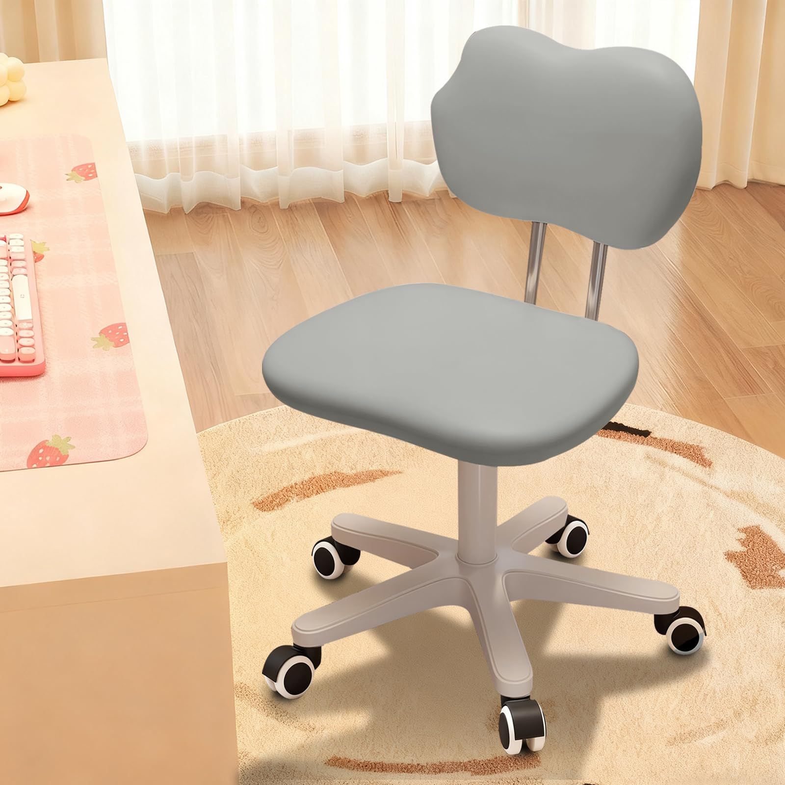 HDHNBAオフィスチェア デスクチェア パソコンチェア キャスター付き オフィススツール 360度回転 学習チェア 昇降機能 PUレザー 勉強 テレワーク 仕事 在宅勤務 組立簡単 灰色（はいいろ）ｍａ