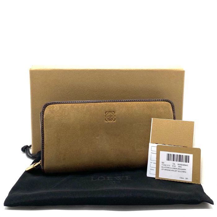 【中古】良品 LOEWE ロエベ アナグラムスキン スエード 長財布 fY0576A
