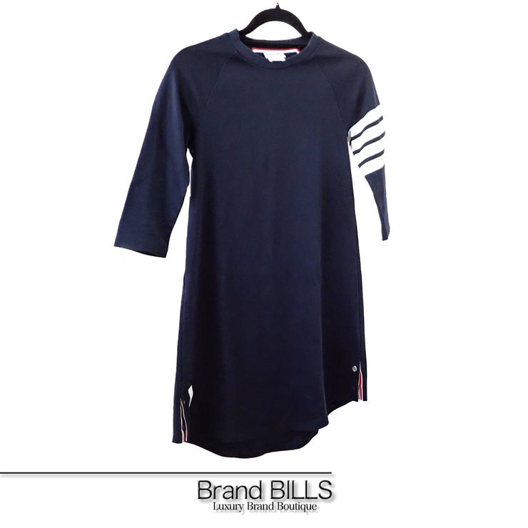 美品 THOM BROWNE トムブラウン Tシャツワンピース FJD061A-06314415 #36 ショート丈 4BAR ストライプ コットン ネイビー トリコロール レディース