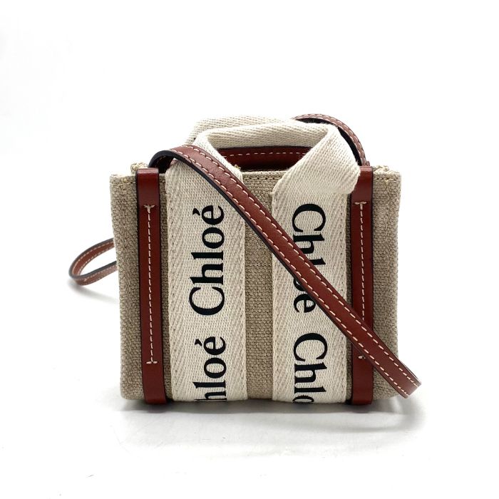 【中古】 Chloé クロエ ウッディ ナノ 2 WAY キャンバス ハンド ショルダ バッグ fY07522C