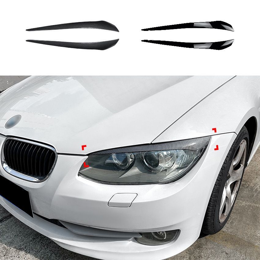 BMW 3シリーズ E92 E93 LCI 2010-2012年対応 ヘッドライトガーニッシュ 左右セット ABS製 ピアノブラック カーボン調 貼り付け式 外装アクセント