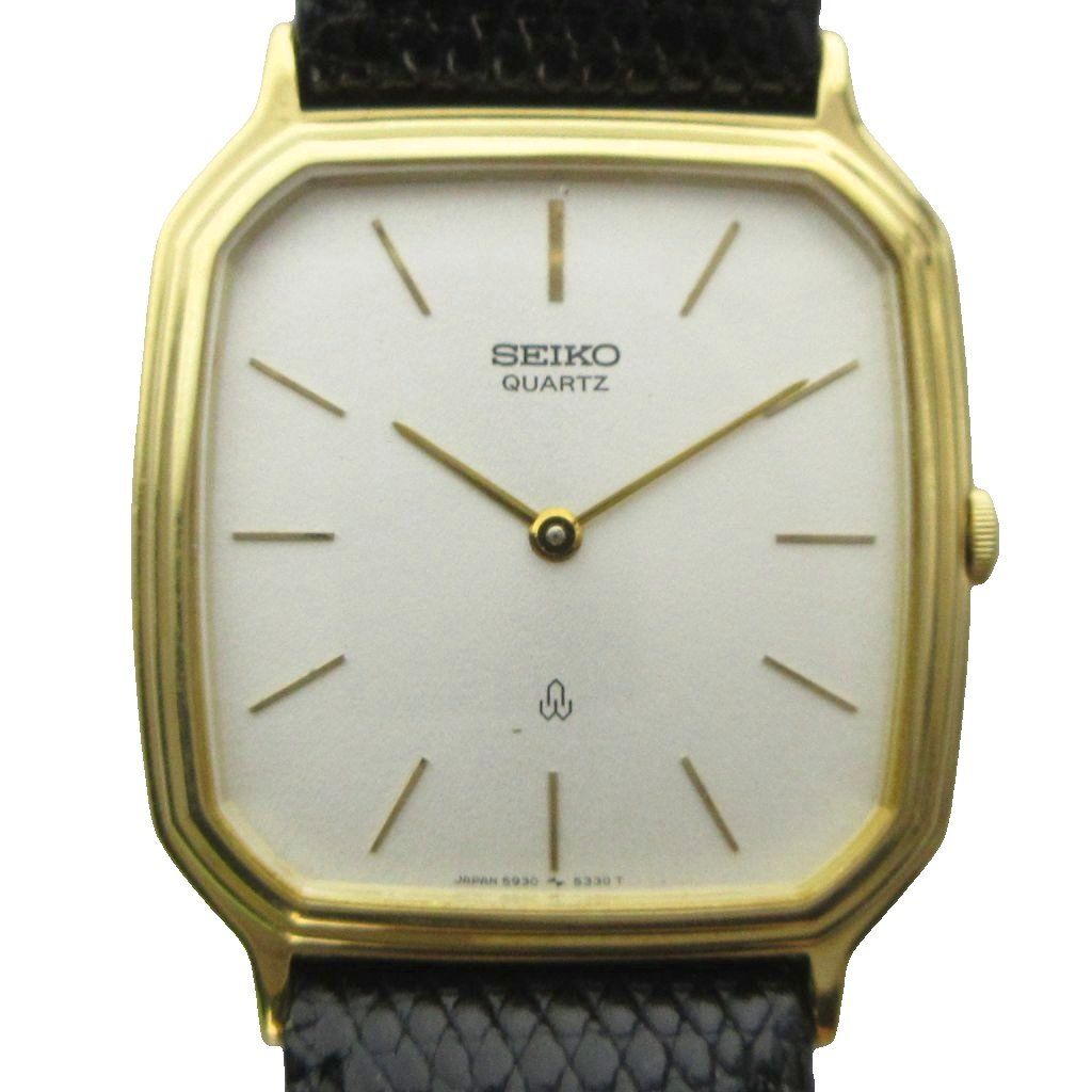 セイコー SEIKO 5930-5300 腕時計 ウォッチ クォーツ レザーベルト 白文字盤 ゴールド色 ■GY18 /MQ