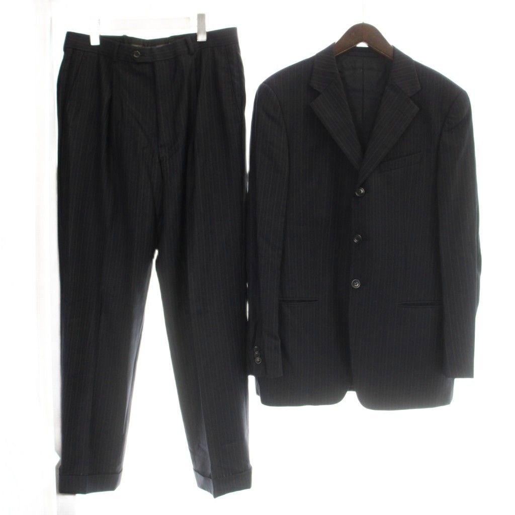 アルマーニ コレツィオーニ ARMANI COLLEZIONI シングルスーツ フォーマル ジャケット パンツ ウール 48R 紺 ネイビー ストライプ柄 長袖 2B83EM /AP ■GY18