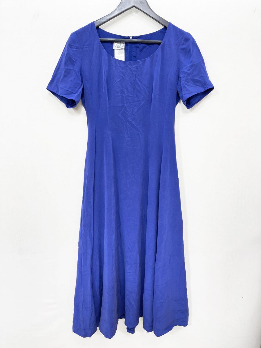 LAURA ASHLEY ローラ アシュレイ シルク100% Aライン ワンピース size9/M相当/青 ■◆◎レディース