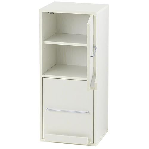 ぼん家具 本棚 扉付き スリム ディスプレイラック 幅35.6×奥行34.5×高さ82.5cm A4対応 リビング収納 可動棚 雑誌収納 ホワイトｍａ
