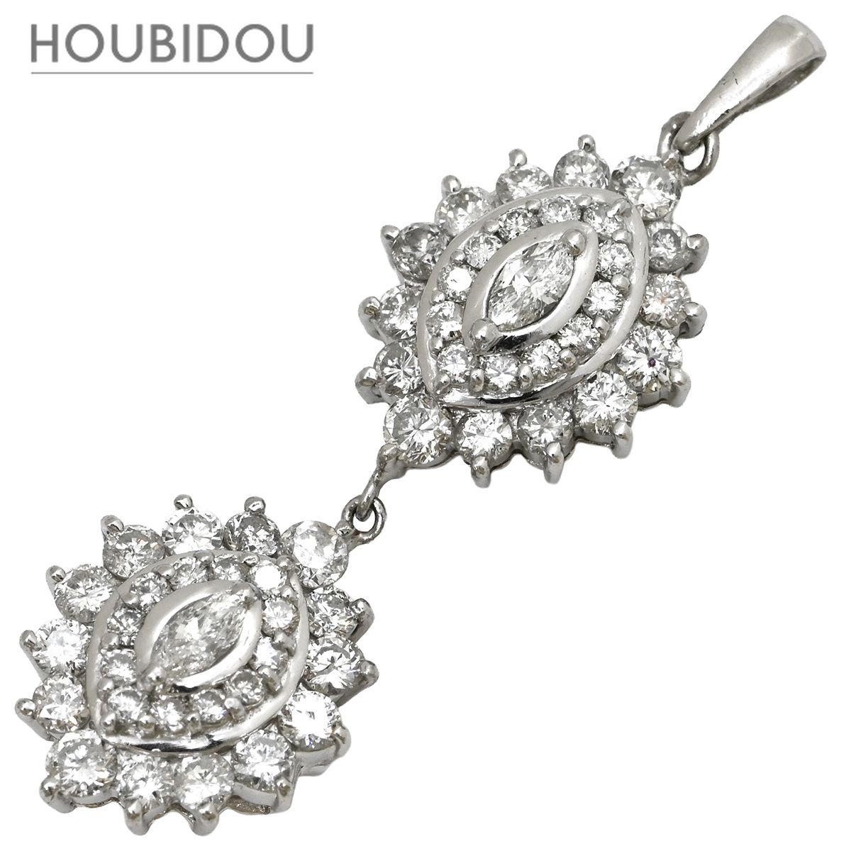ペンダントトップ ダイヤモンド 2.01ct プラチナシルバー PT900 2連 ネックレストップ ドロップ スウィング 【中古】