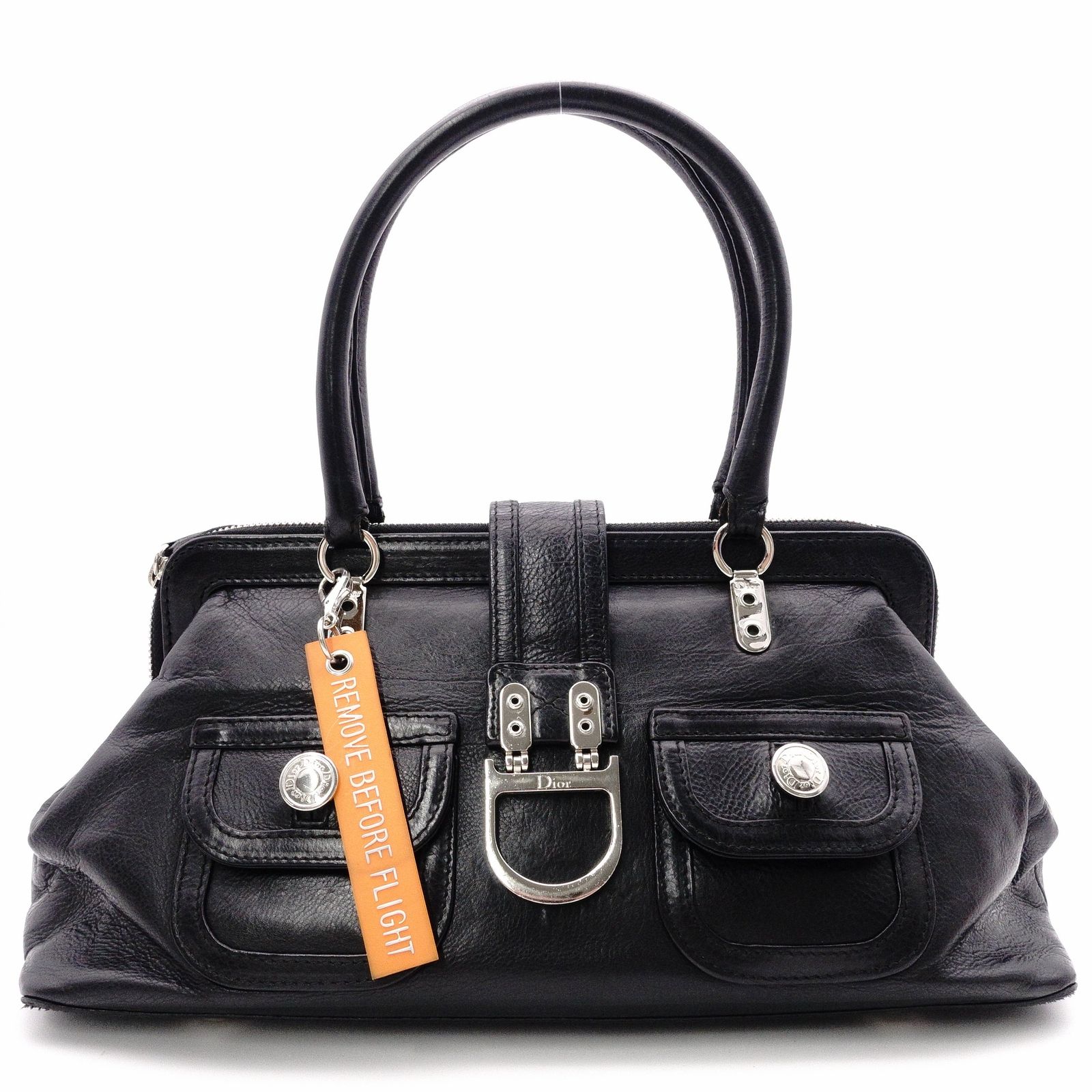 Christian Dior クリスチャンディオール フライトライン ショルダーバッグ レザー ブラック トート シルバー金具 CD