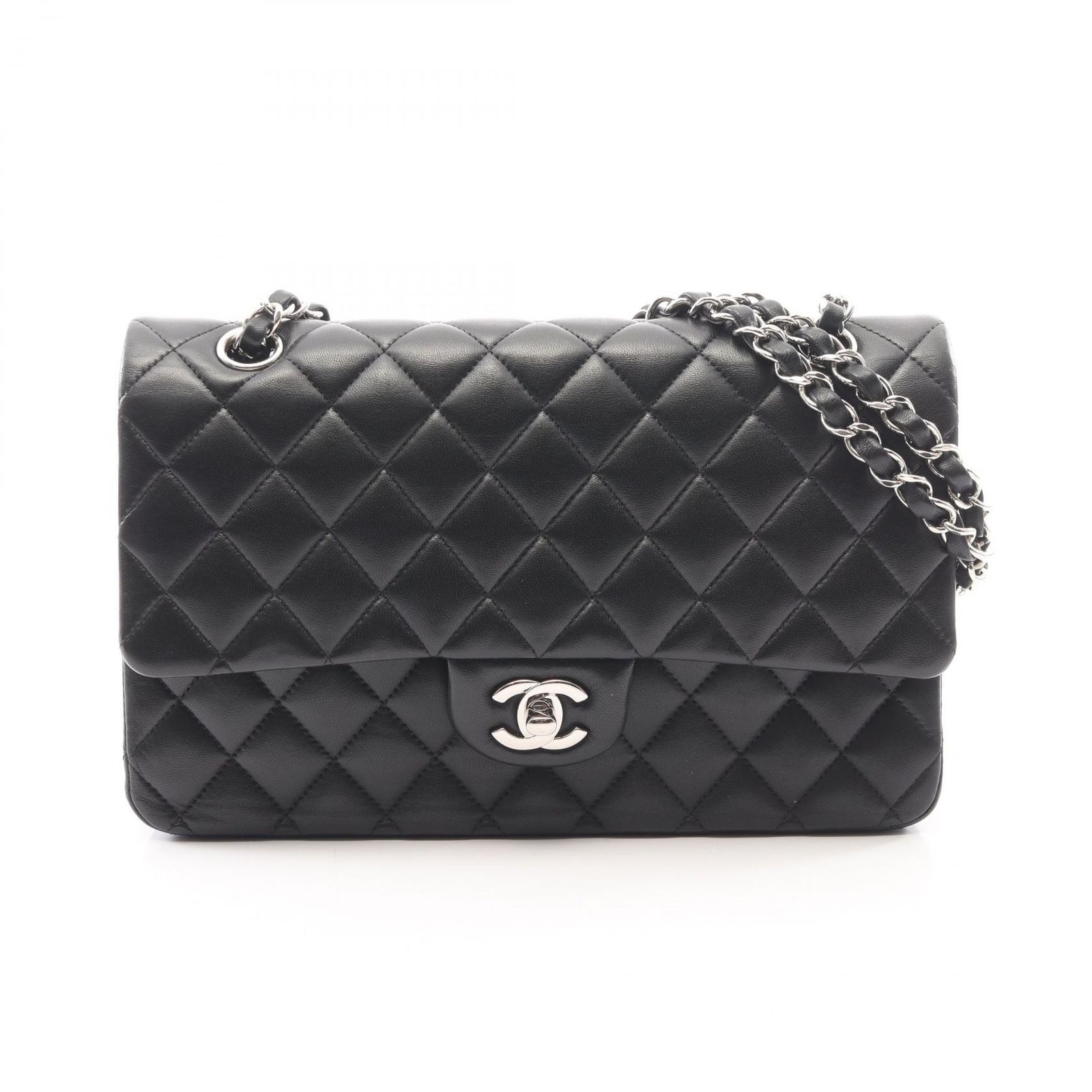 シャネル CHANEL ショルダーバッグ マトラッセ Wフラップ ブラック ラムスキン（羊革） マトラッセ ダブルフラップ チェーンショルダー レディース Used A