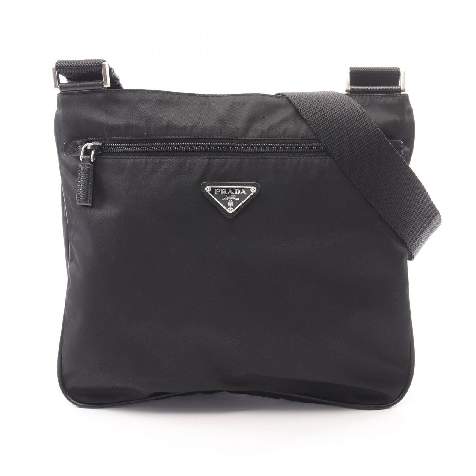 プラダ PRADA ショルダーバッグ TESSUTO + SAFFIANO ブラック ナイロン サフィアーノレザー トライアングルロゴ ショルダーバッグ レディース Used B