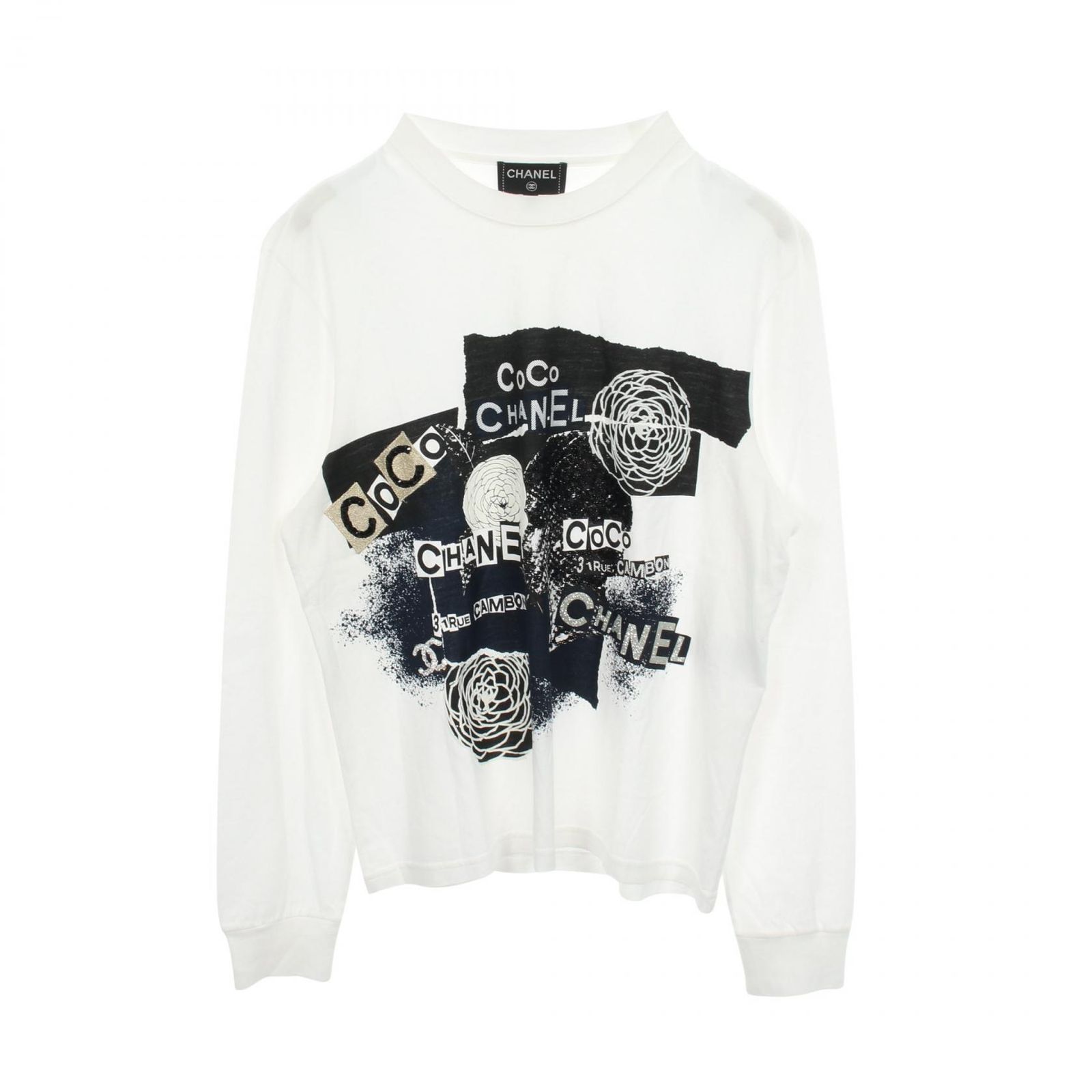 シャネル CHANEL 長袖Tシャツ ココマーク カメリア スパンコール P63300K48961 コットン Tシャツ レディース Used A