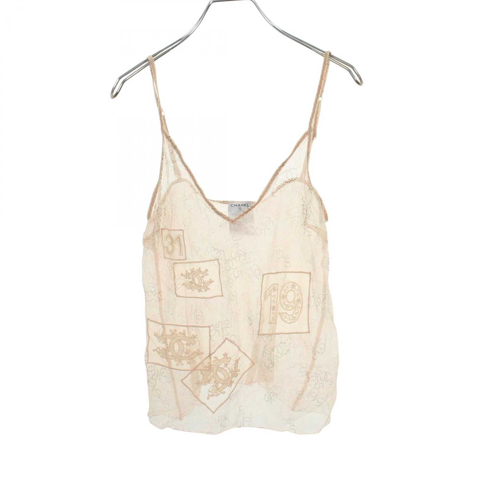 シャネル CHANEL キャミソール ココマーク 総柄 レース シルク キャミソール レディース Used A