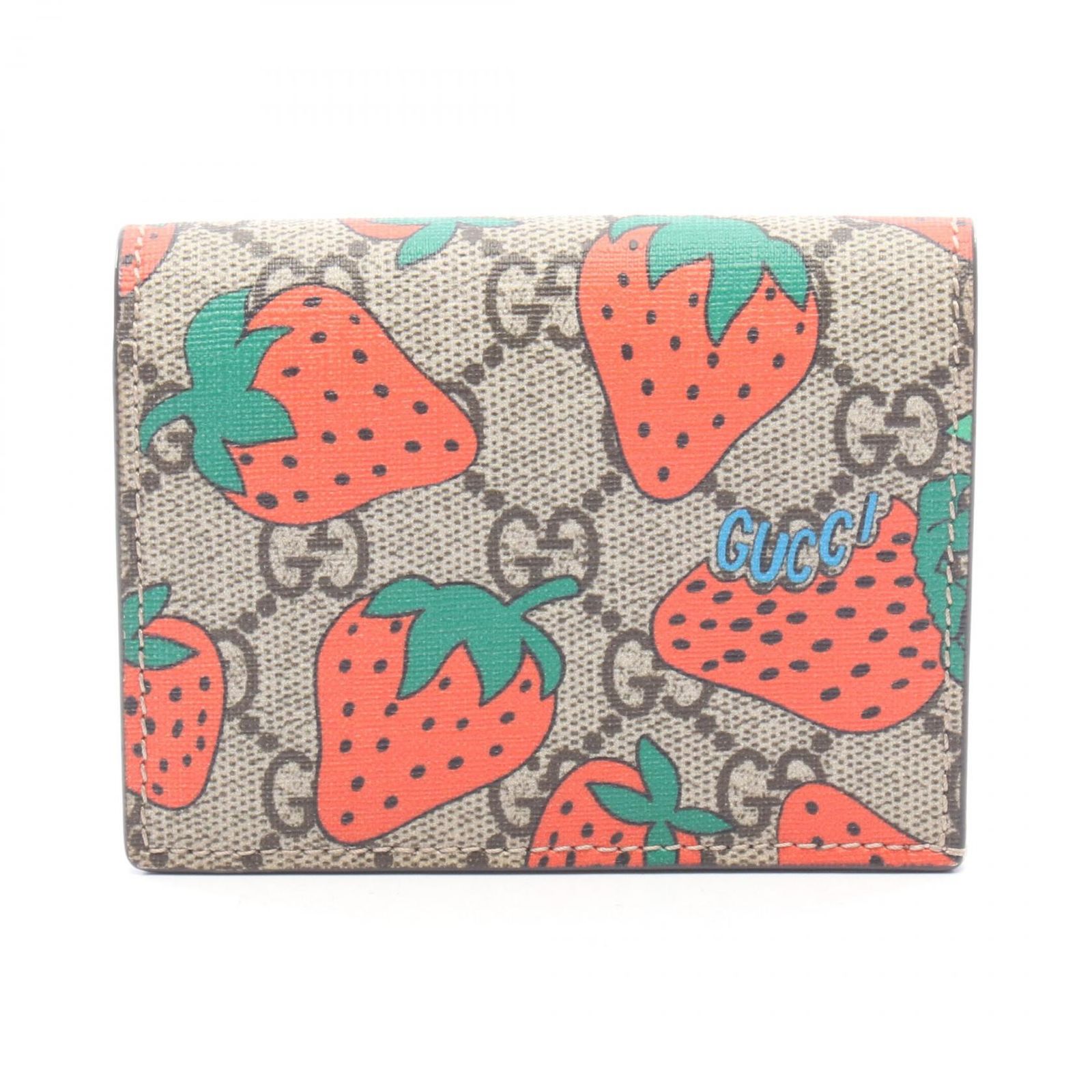 グッチ GUCCI 二つ折り財布 GGスプリーム ストロベリープリント 573839 ベージュ/ブラウン/マルチ レザー GGスプリーム ストロベリープリント 二つ折り財布 レディース 27,820円