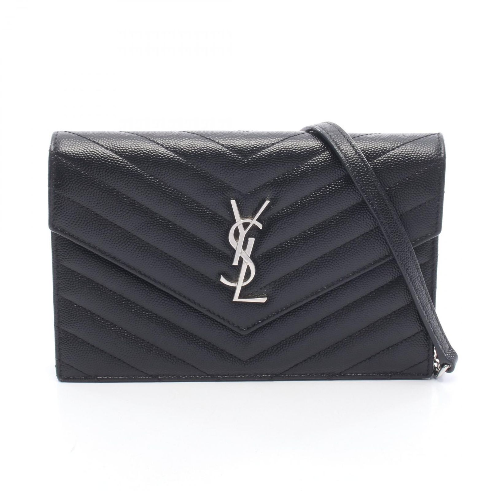 サンローランパリ SAINT LAURENT PARIS ショルダーバッグ モノグラム エンベローブ 393953 ブラック レザー カサンドラ エンベロープ チェーンウォレット レディース