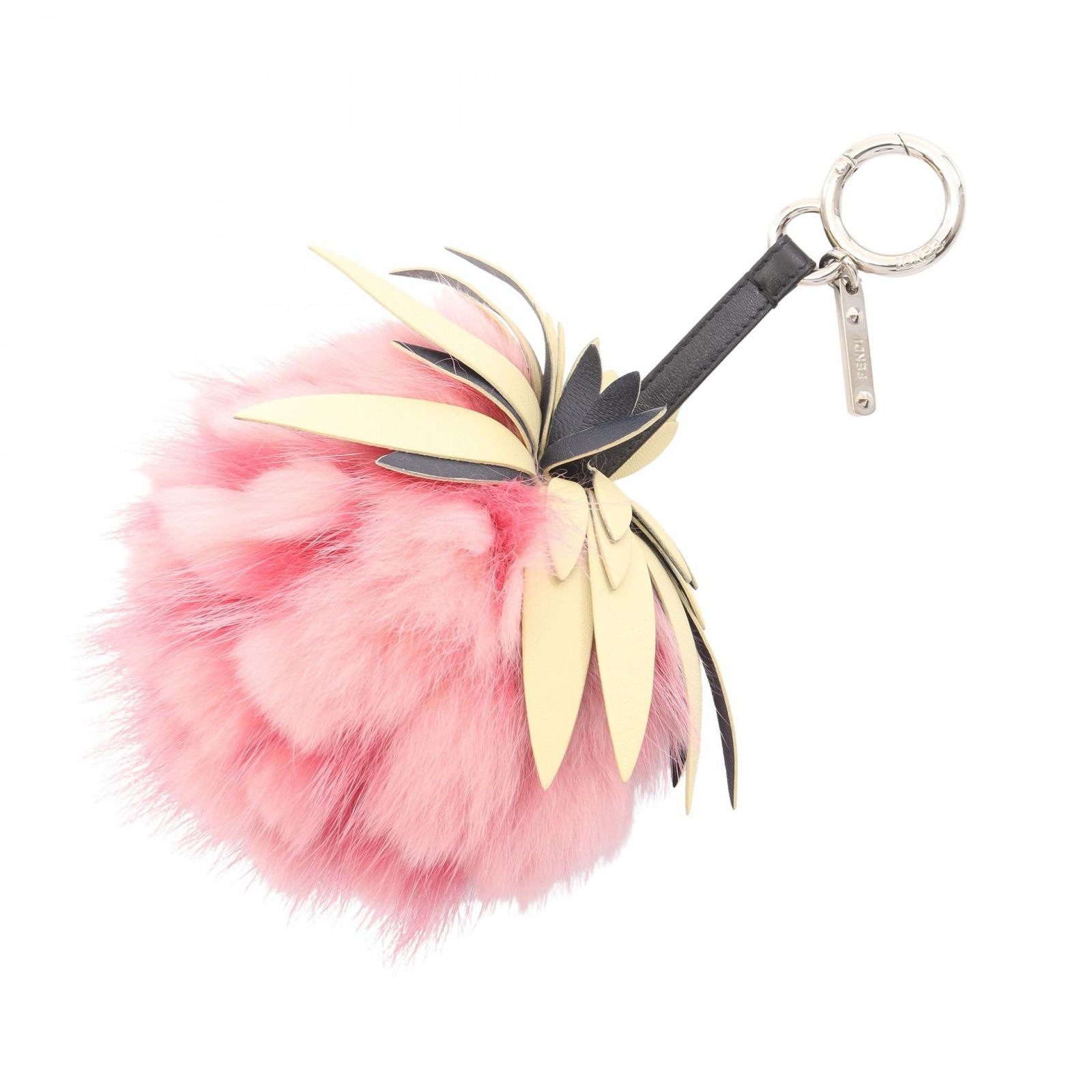 フェンディ FENDI チャーム フルーツ 7AR577 ピンク/イエロー/ブラック レザー フルーツ パイナップル バッグチャーム レディース Used A