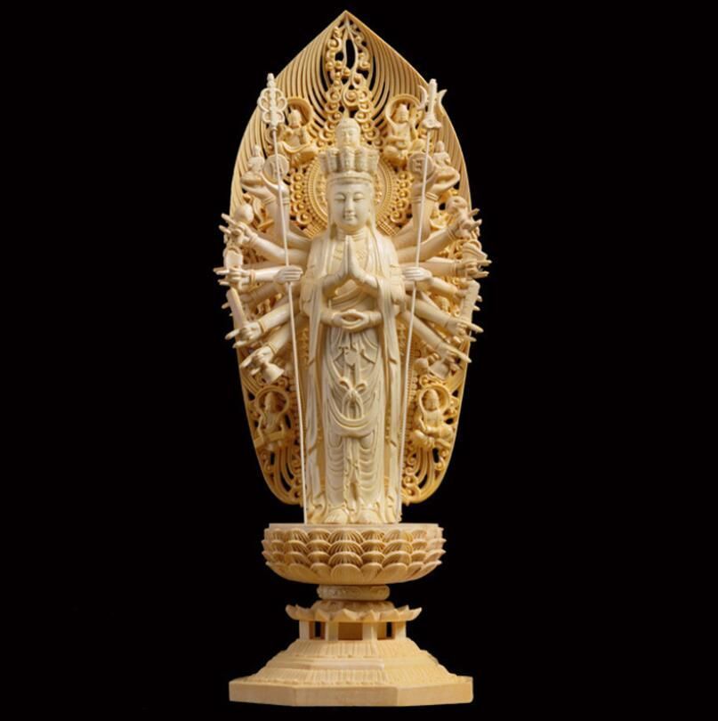 極上品 仏教美術 千手観音菩薩 精密彫刻 仏像 手彫り 木彫仏像 仏師手仕上げ品 高さ43cm