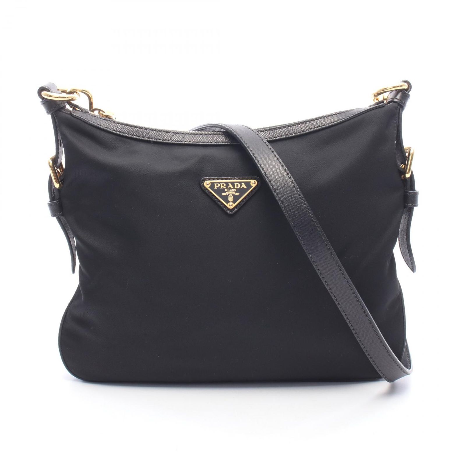 プラダ PRADA ショルダーバッグ TESSUTO+SAFFIAN BT0706 ブラック ナイロン レザー トライアングルロゴ ショルダーバッグ レディース Used A