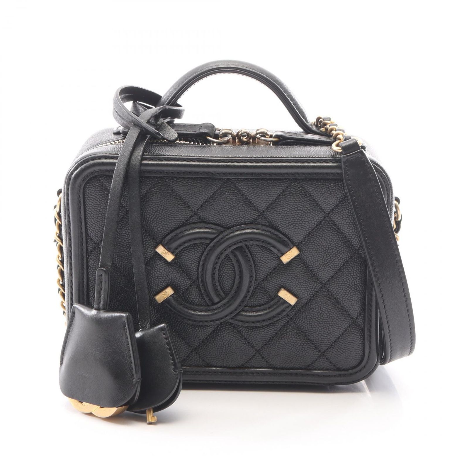 シャネル CHANEL ショルダーバッグ CCフィグリー スモール バニティバッグ 2WAY ブラック キャビアスキン(グレインドカーフ) レザー CCフィリグリー マトラッセ バニティ チェーンショルダー 261,360円