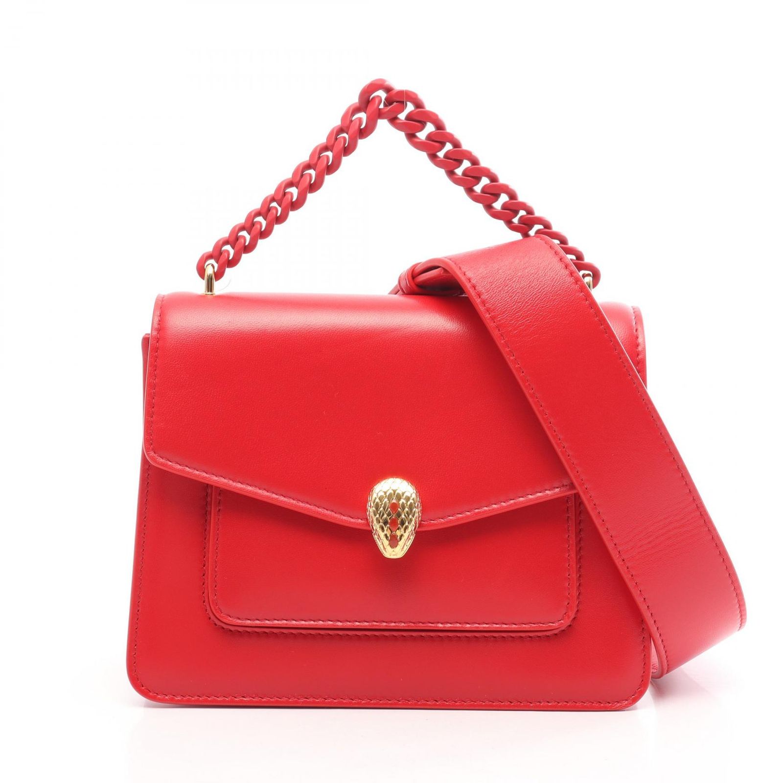 ブルガリ BVLGARI ハンドバッグ セルペンティ フォーエバー 2WAY レッド レザー セルペンティ フォーエバー 2way ショルダーバッグ レディース Used A