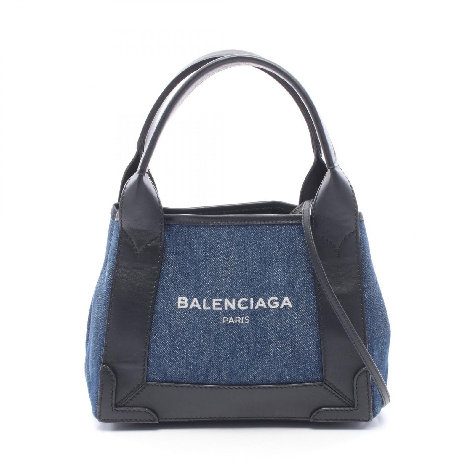 バレンシアガ BALENCIAGA ハンドバッグ ネイビーカバ XS 2WAY 390346 デニムブルー/ブラック/シルバー デニム レザー ネイビーカバ XS レディース Used B