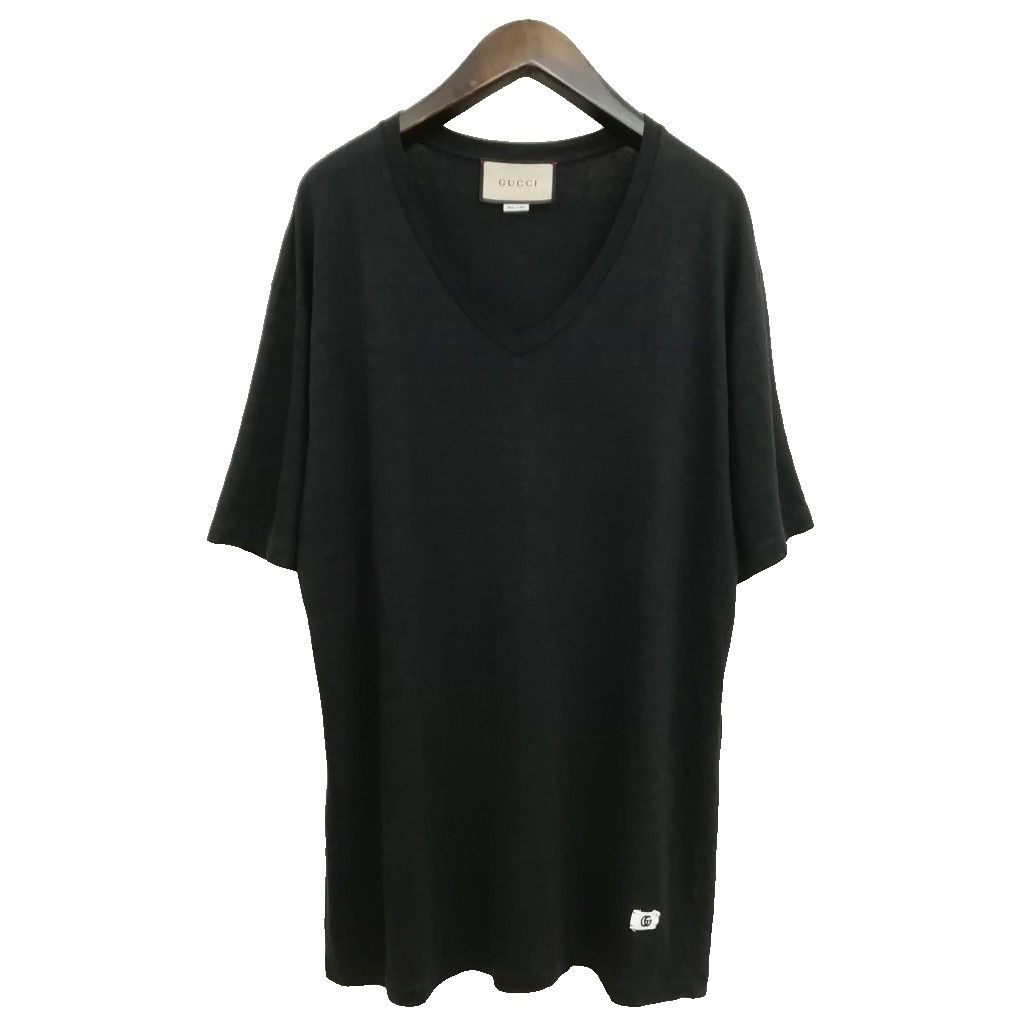 グッチ GUCCI 21SS Linen V-neck tee 645269 リネン Vネック Tシャツ カットソー 半袖 L ブラック