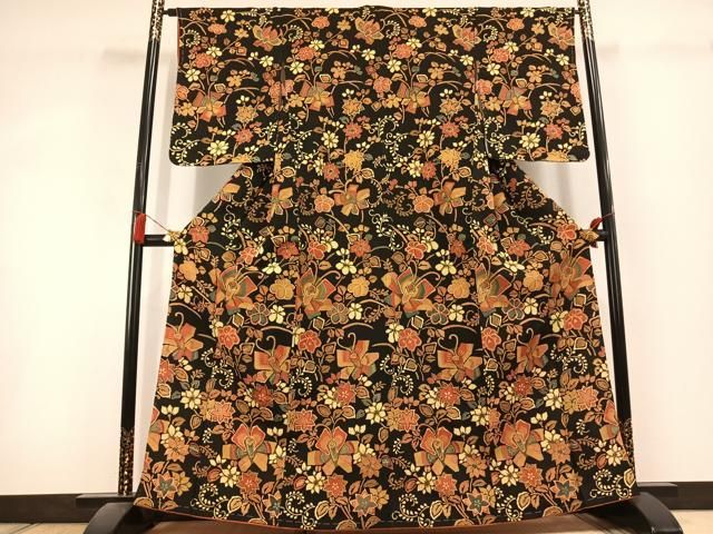平和屋着物●訪問着　花蝶文　黒地　金彩　鬼しぼ縮緬　正絹　逸品　未使用　AABL3139fy 27,885円