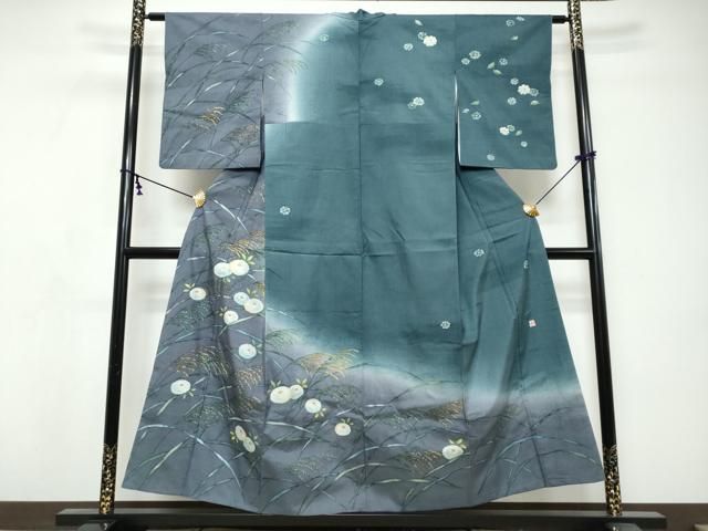 平和屋着物●訪問着　作家物　紬地　草花文　暈し染め　金彩　正絹　逸品　DABI9270ud 23,075円