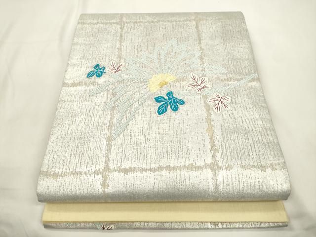平和屋着物▽太鼓柄袋帯　スリーシーズン　春夏秋　刺繍　草花文　金銀糸　正絹　逸品　CABL4432dy 18,200円