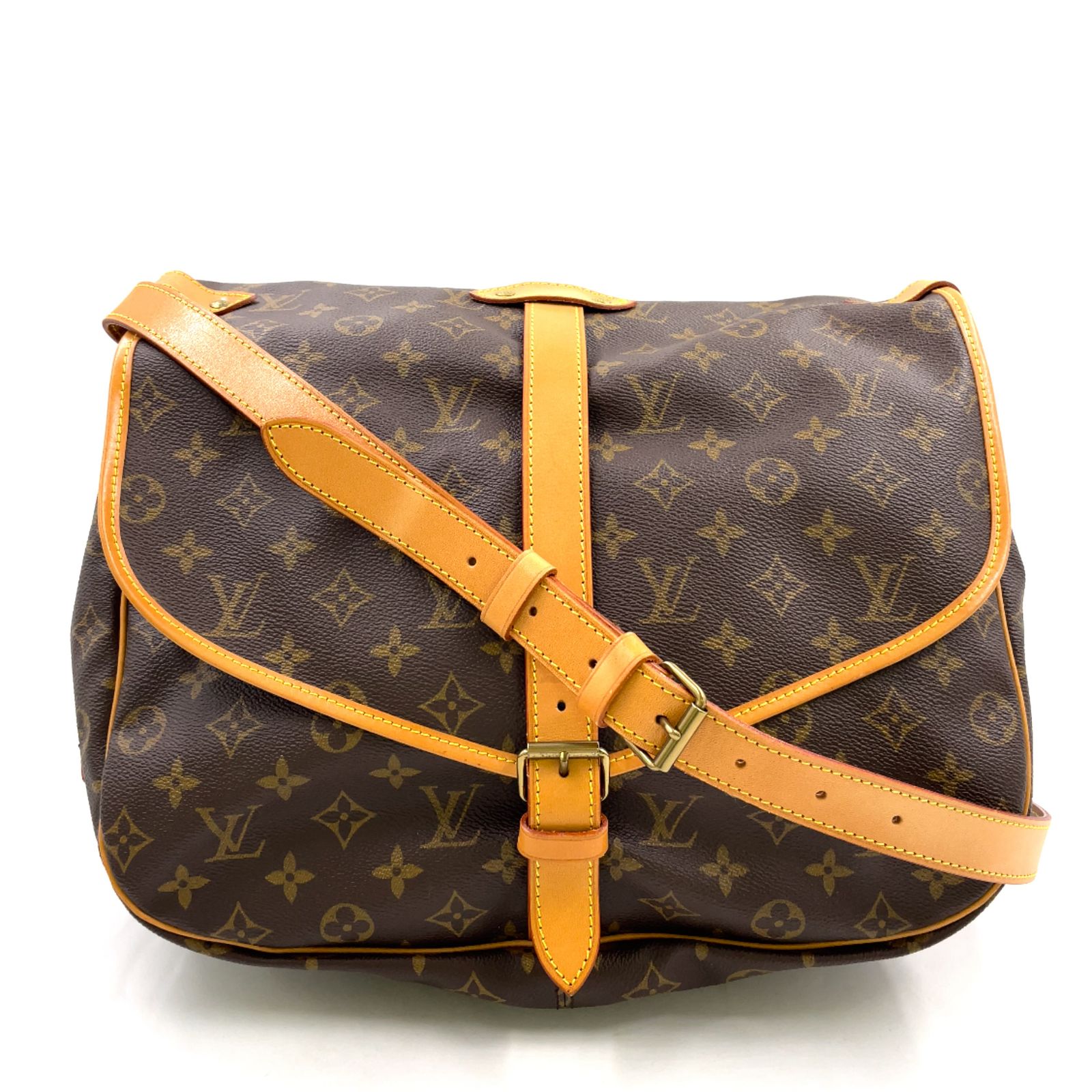 【新着】LOUIS VUITTON ソミュール35 モノグラム モノグラム レザー、PVC ブラウン、ライトブラウン ショルダーバッグ ゴールド M42254