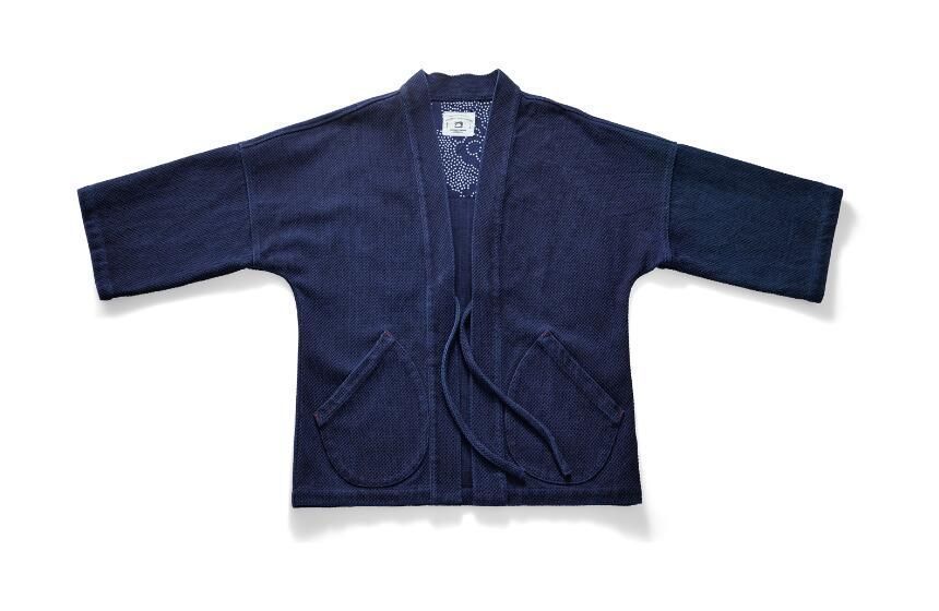 天然藍 インディゴ カバーオール 日本製生地 刺し子 13oz 半纏 褞袍 剣道着 ワークジャケット ハンドメイド 藍染