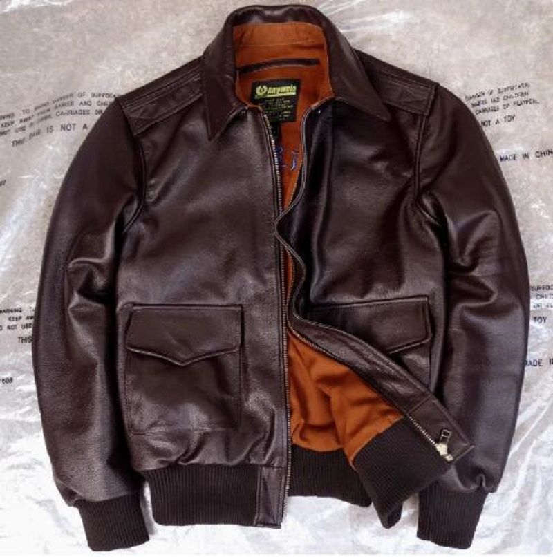人気品フライトジャケット レザージャケット カウハイド ジャケット 本革 革ジャン スカジャン メンズ A-2 3色 S～4XL 黒袖バッチありダークブラウン